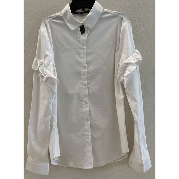 ANTONIO MELANI ASHTON BLOUSE Women Sz Small WHITE Ruffle Button Down - Picture 1 of 13